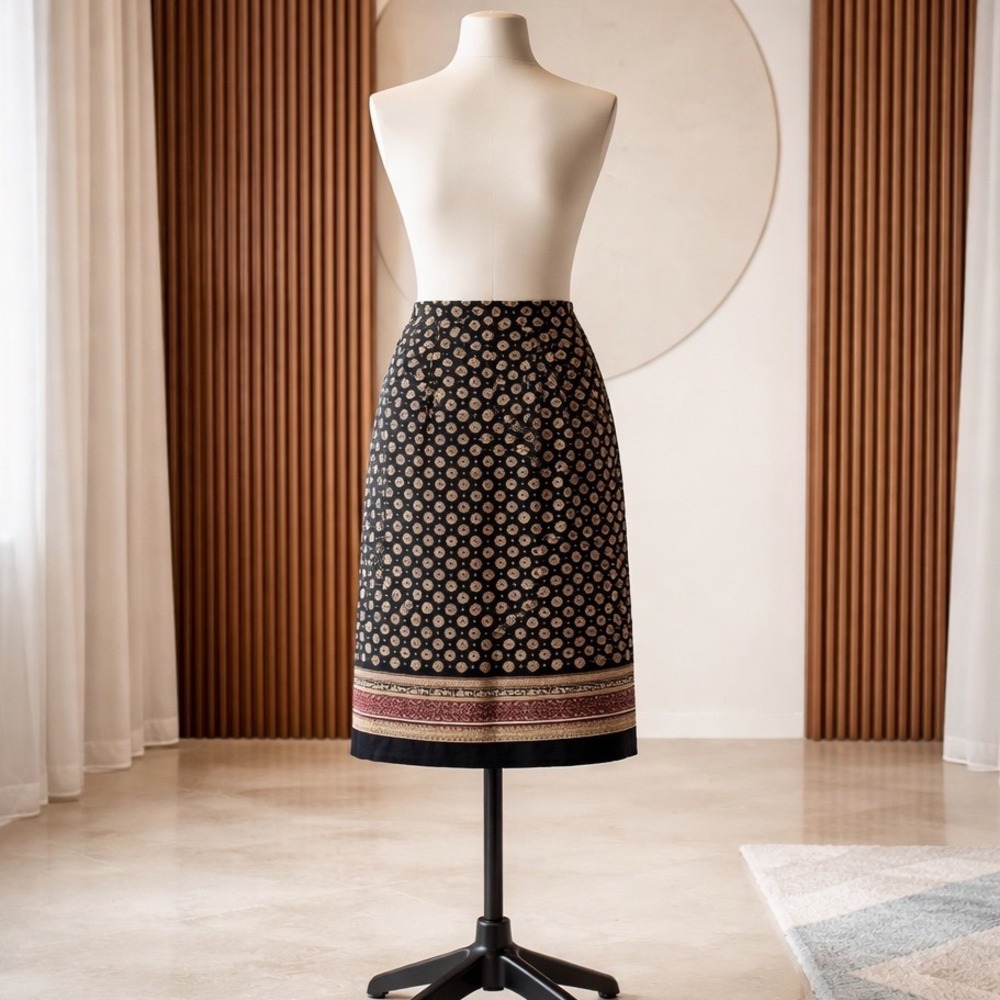 Talbots Womens Black Floral Medallion Pure Silk Border Print Pencil‎ Skirt 4